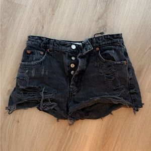 Zara Black Ripped Jean Shorts